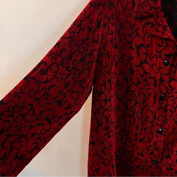 Sag Harbor Womens Sz 22W Red Black Soft Textured Tapestry Button Up Shirt Jacket - Picture 2 of 8